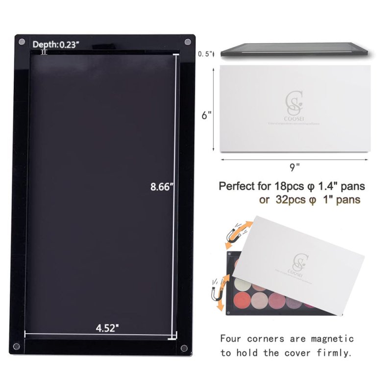 Coosei Arcylic Empty Magnetic Eyeshadow Makeup Palette with Mirror Stackable 2 Layers Overlap dABL2 - Coosei