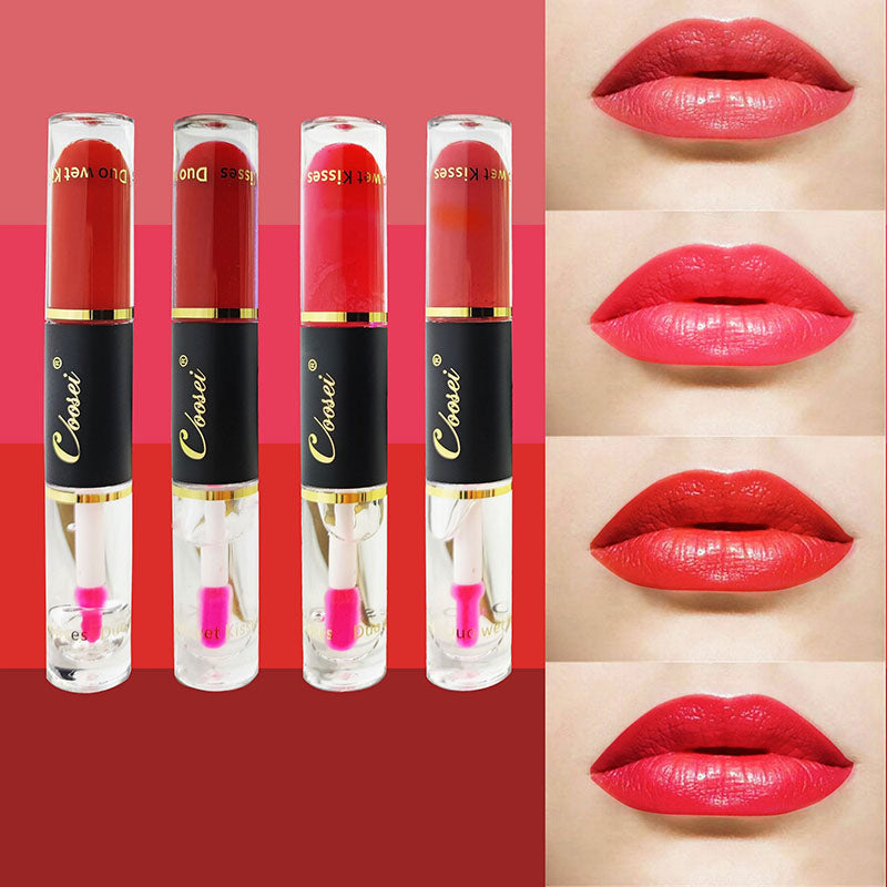 Clear vegan  lip laquer with lip tint wholesale high shine double sided lipgloss