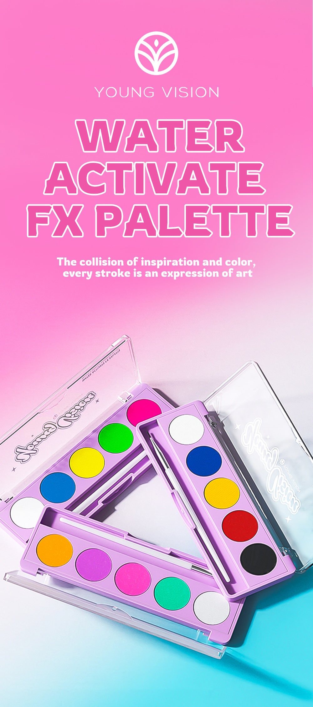 Water-Activated Face & Body Paint Palette Set – Neon Fluorescent, Glow Under UV and Blacklight, FX Makeup for Face Painting, Blacklight Glow, Eyeliner, and Body Art