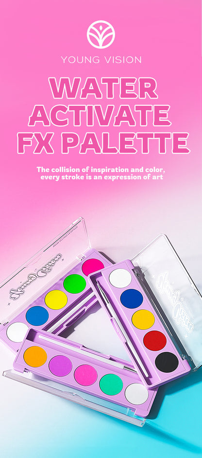 Water-Activated Face & Body Paint Palette Set – Neon Fluorescent, Glow Under UV and Blacklight, FX Makeup for Face Painting, Blacklight Glow, Eyeliner, and Body Art