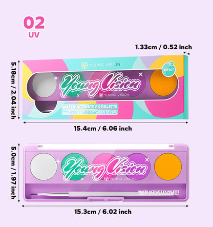 Water-Activated Face & Body Paint Palette Set – Neon Fluorescent, Glow Under UV and Blacklight, FX Makeup for Face Painting, Blacklight Glow, Eyeliner, and Body Art