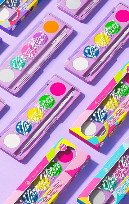 Water-Activated Face & Body Paint Palette Set – Neon Fluorescent, Glow Under UV and Blacklight, FX Makeup for Face Painting, Blacklight Glow, Eyeliner, and Body Art