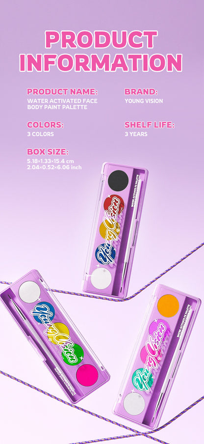 Water-Activated Face & Body Paint Palette Set – Neon Fluorescent, Glow Under UV and Blacklight, FX Makeup for Face Painting, Blacklight Glow, Eyeliner, and Body Art