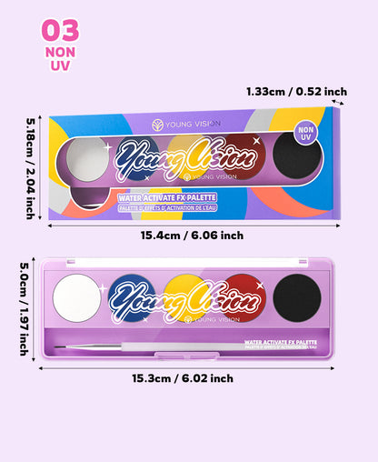 Water-Activated Face & Body Paint Palette Set – Neon Fluorescent, Glow Under UV and Blacklight, FX Makeup for Face Painting, Blacklight Glow, Eyeliner, and Body Art