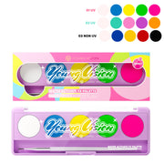 Water-Activated Face & Body Paint Palette Set – Neon Fluorescent, Glow Under UV and Blacklight, FX Makeup for Face Painting, Blacklight Glow, Eyeliner, and Body Art