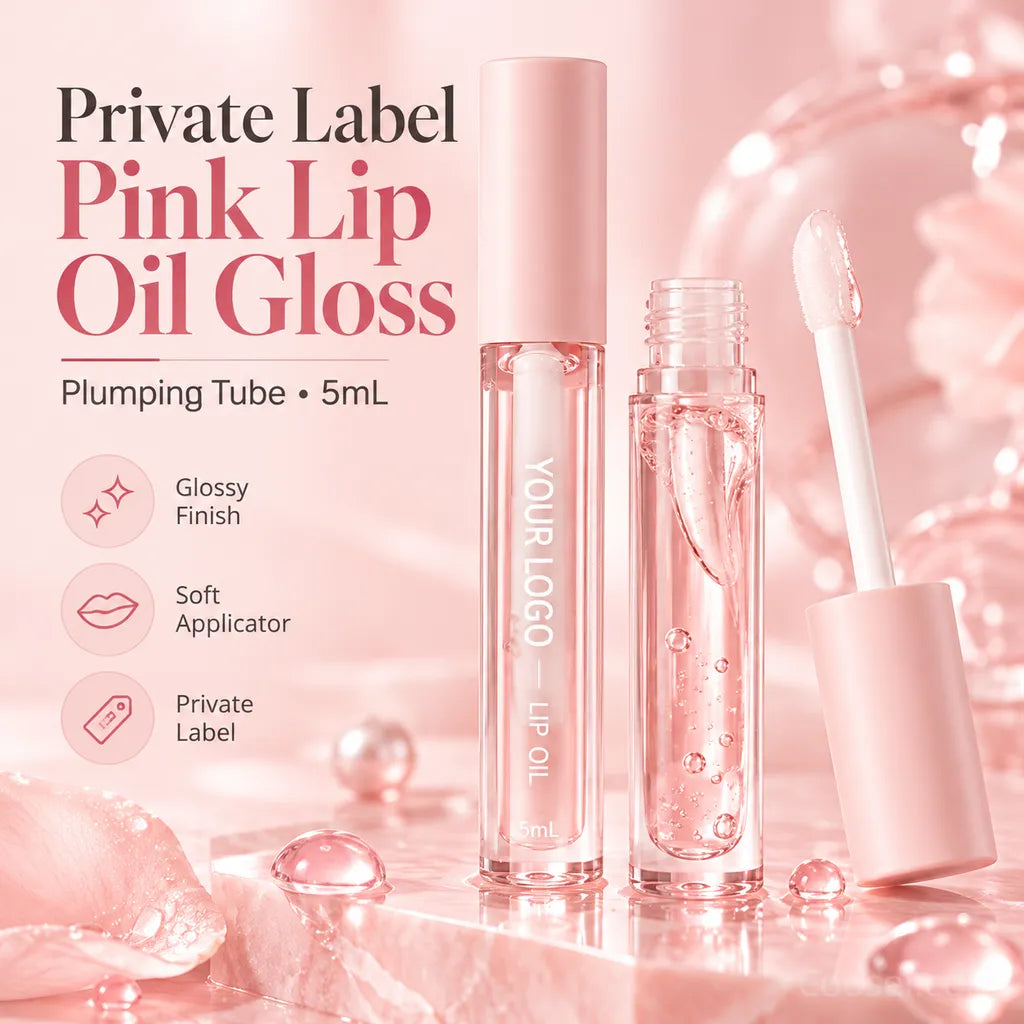 Private Label Pink Lip Oil Gloss - Plumping Tube 5mL