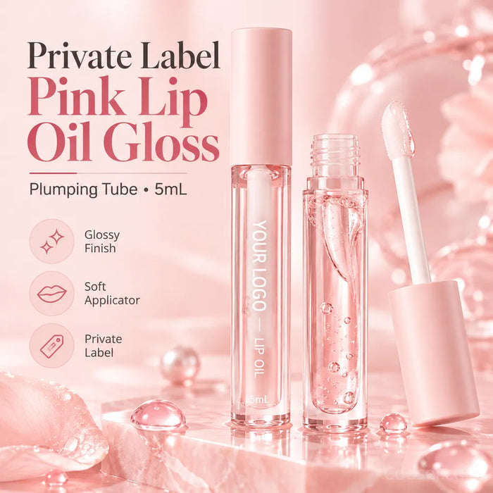 Private Label Pink Lip Oil Gloss - Plumping Tube 5mL