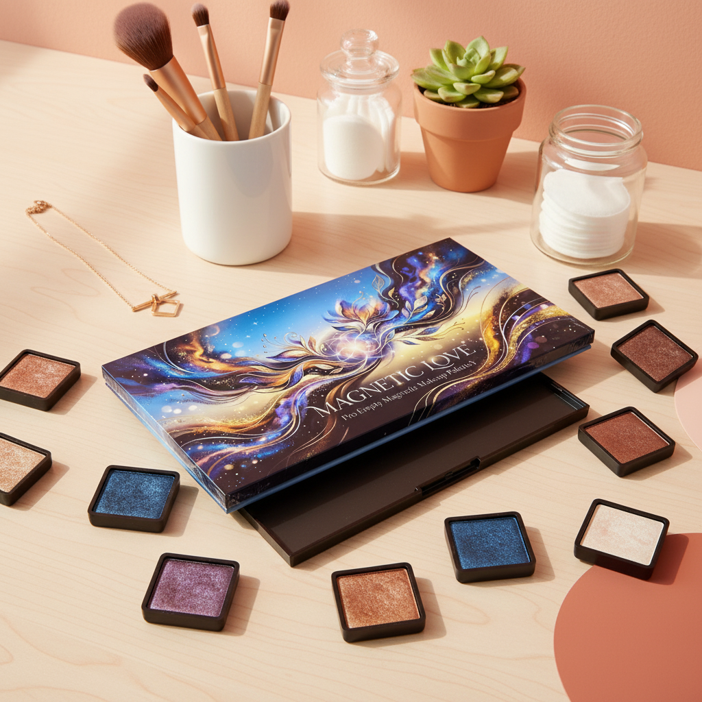 Coosei Empty Magnetic Makeup Palette "Magnetic Love" - 21 Pans Custom Depotting Organizer for Eyeshadow & Blush, Travel MUA Kit