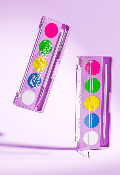 Water-Activated Face & Body Paint Palette Set – Neon Fluorescent, Glow Under UV and Blacklight, FX Makeup for Face Painting, Blacklight Glow, Eyeliner, and Body Art