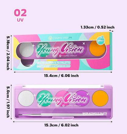 Water-Activated Face & Body Paint Palette Set – Neon Fluorescent, Glow Under UV and Blacklight, FX Makeup for Face Painting, Blacklight Glow, Eyeliner, and Body Art