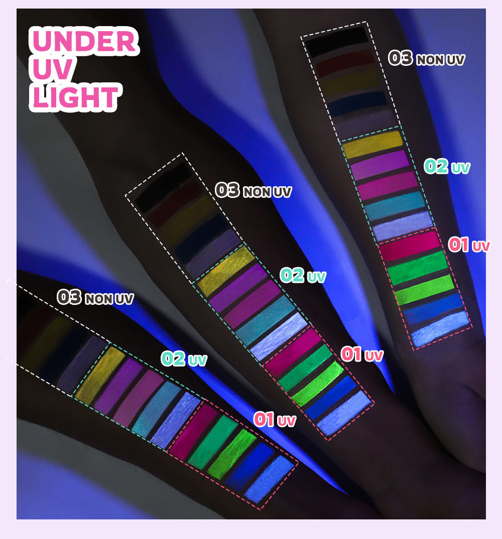 Water-Activated Face & Body Paint Palette Set – Neon Fluorescent, Glow Under UV and Blacklight, FX Makeup for Face Painting, Blacklight Glow, Eyeliner, and Body Art