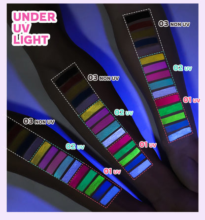 Water-Activated Face & Body Paint Palette Set – Neon Fluorescent, Glow Under UV and Blacklight, FX Makeup for Face Painting, Blacklight Glow, Eyeliner, and Body Art